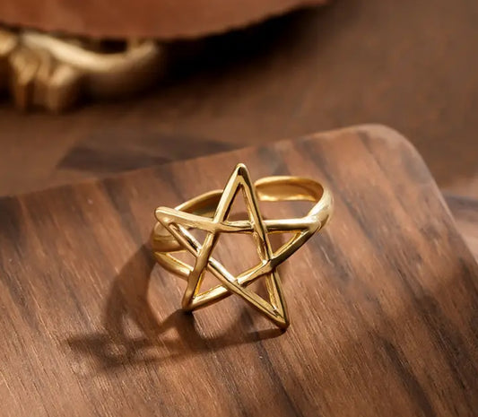Anillo Pentagrama acero dorado